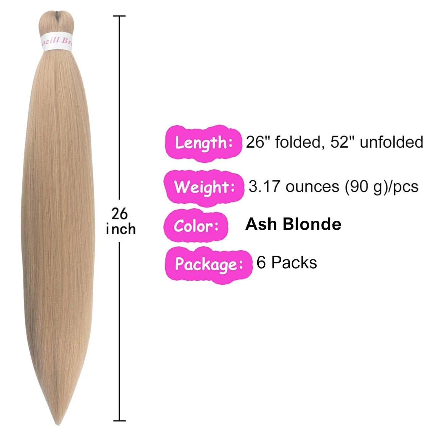 Ash Brown Pre-Stretched Knotless Braiding Hair Extensions - 6 Packs Synthetic Box Braids
