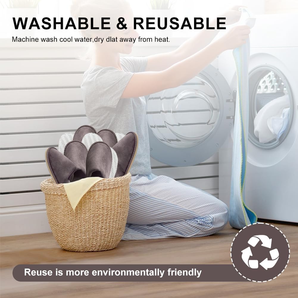 Non-Slip Disposable Slippers - 2-6 Pairs, Washable Velvet Closed Toe for Guests, Hotel & Spa