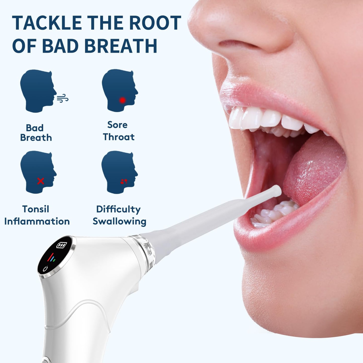 Tonsil Stone Remover Kit - Electronic Tonsil Stone Vacuum with Built-in LED Light - Tonsil Stone Removal Kit with 3 Levels Suction - Instant Suction - Irrigator and 5X Magnifying Mirror (White)