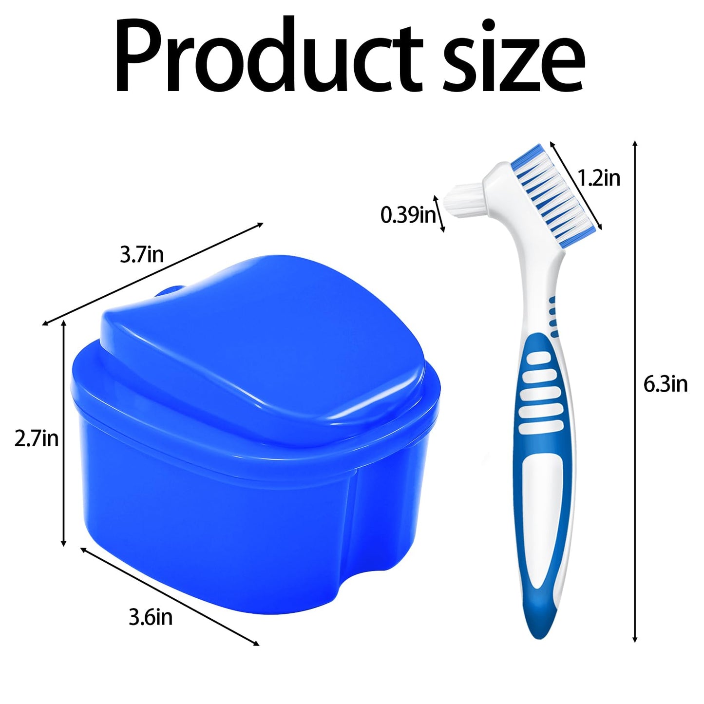 2 Pack Denture Bath Case Cup with Lid and Strainer Basket, Retainer Cleaner Case Dental False Teeth Container with 2 Travel Brushes, Lake Green and Dark Blue