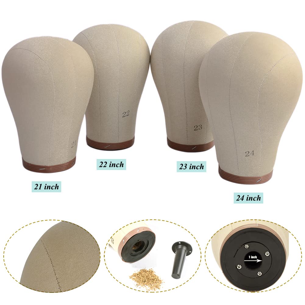 UPerfe Canvas Wig Head Stand with Mannequin Head 23 inch Cork Canvas Block Head for Wig Making Kit Supplies , Cork Base, 52 Pins
