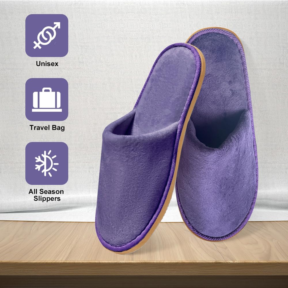 Non-Slip Disposable Slippers - 2-6 Pairs, Washable Velvet Closed Toe for Guests, Hotel & Spa