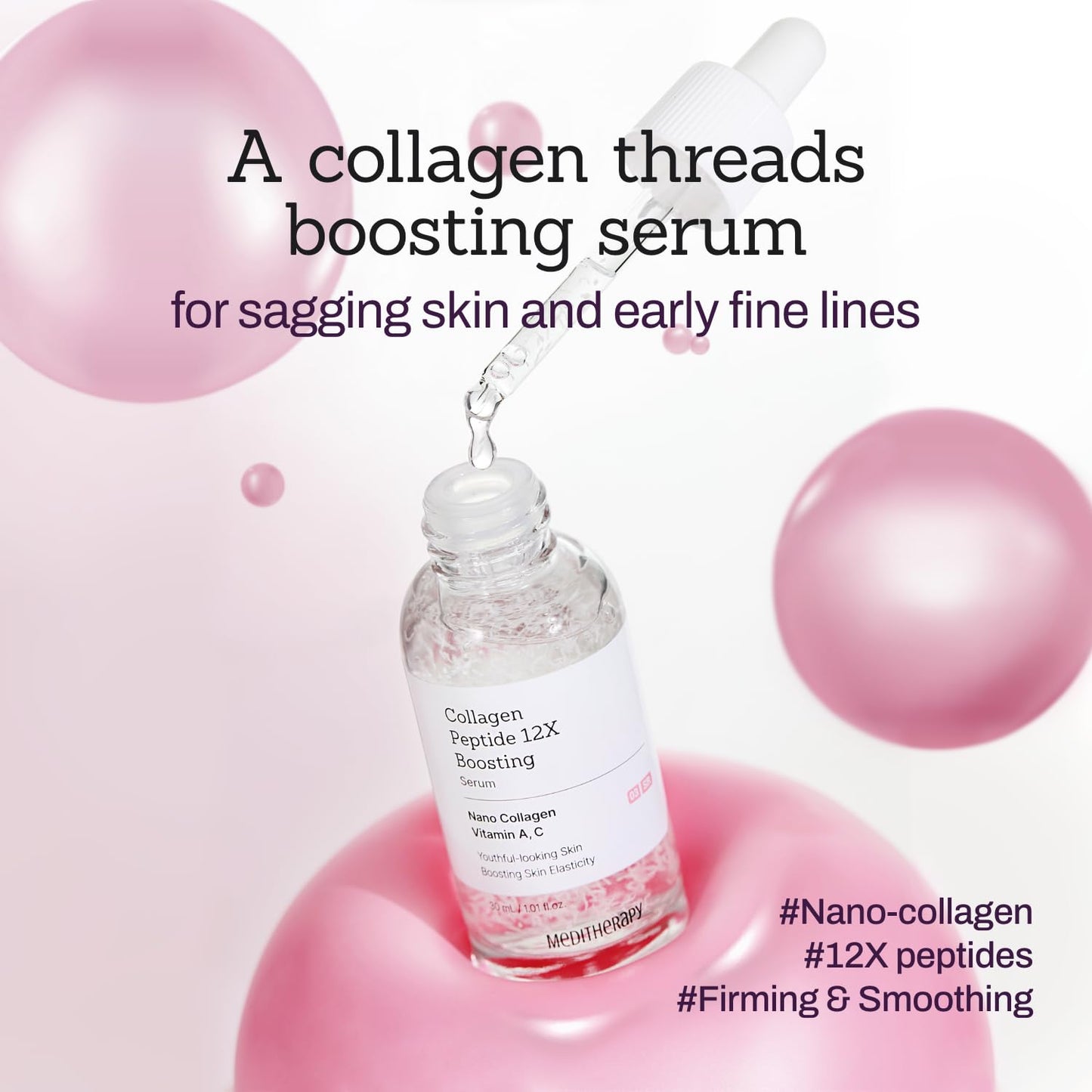 Collagen Peptide Serum for Firm, Youthful Skin - Reduces Deep Wrinkles & Boosts Elasticity, 1.01 fl. oz - Korean Skincare