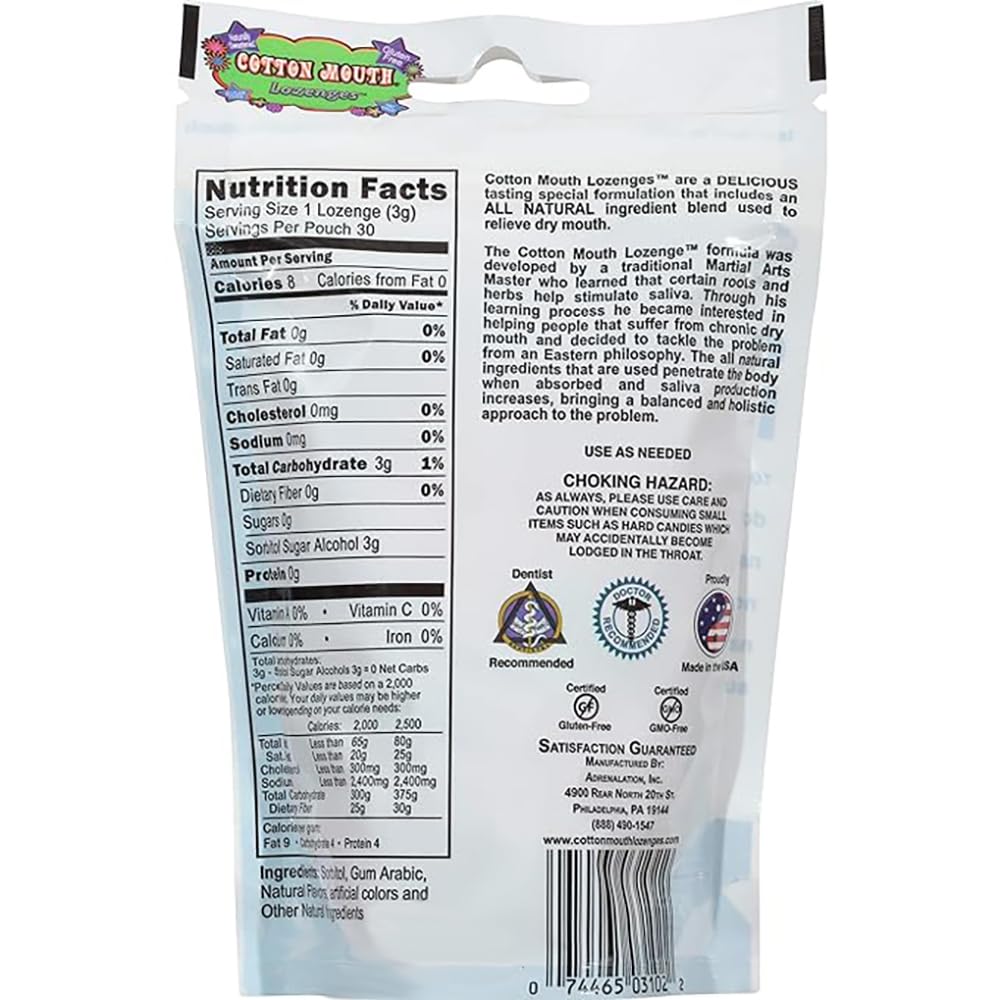 Cotton Mouth Lozenges Dry Mouth Relief Fruit Mix 3.3oz Bag (3 Bags) | Relieves Dry Mouth & Increases Saliva Production, Sugar Free, Gluten Free, Delicious Fruit Flavor, Individually Wrapped, 30 Ct