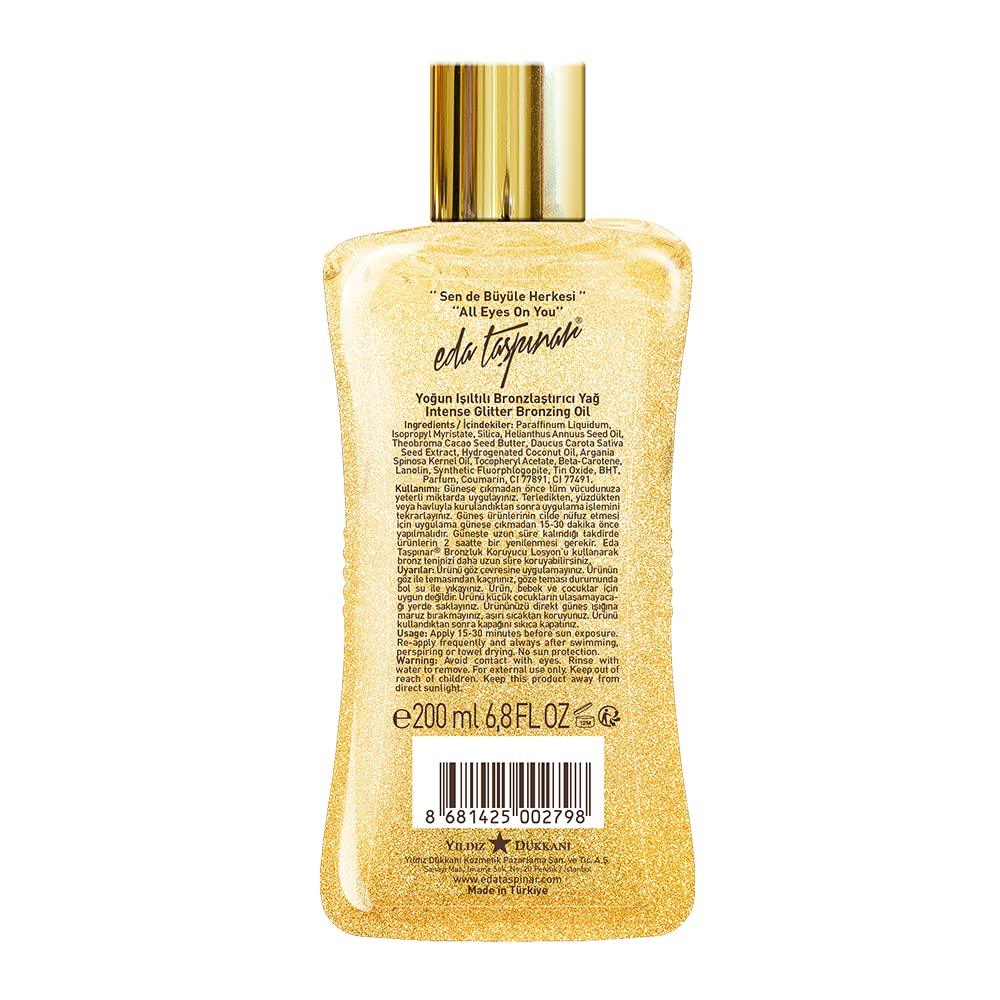 Eda Taspinar Pearly SPF 0 Bronzing Oil, Dark Mediterranean Tan, For Glowing Skin, Shine to Keep All Eyes On You! (200 ml/6.8 oz) 1 Pack