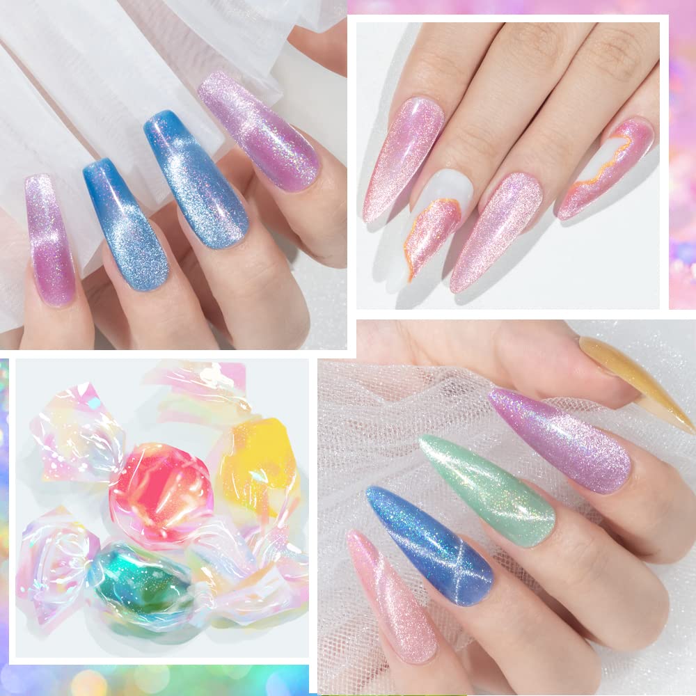 12-Pc MIZHSE Neon Cat Eye Gel Nail Polish Set - Magnetic Soak Off Manicure Kit, Blue Green Purple
