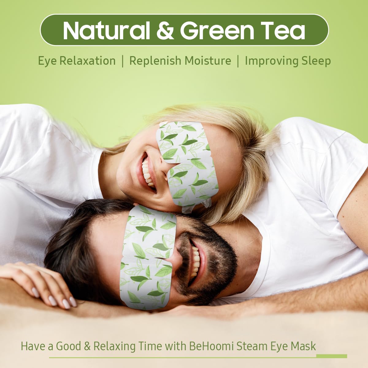 BeHoomi 30Packs Steam Eye Mask, Heated Eye Mask Warm Compress for Eyes, Self Heating Warm Eye Masks Disposable Steam Mask for Home Sleep, Spa, Travel Essentials & Relaxation Gifts (Green Tea)
