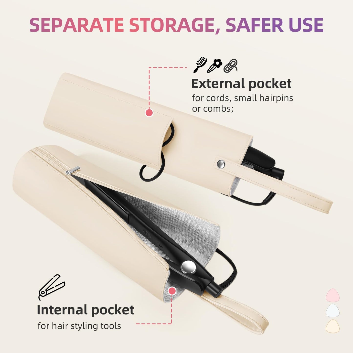Aenfaiy 2-in-1 Heat Resistant Mat & Bag for Hair Styling Tools, Hanging Curling Iron Holder Flat Iron Holder with Zip, Portable Hot Hair Tools Travel Bag, Hair Straightener Mat Pouch for Countertop