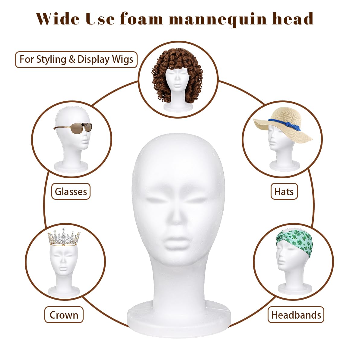 Leeven 3 Packs Foam Wig Head Female Styrofoam Mannequin Head Stand for wigs foam heads Wig Display for Style, Model, Display Hair, Hats, Hairpieces, Mask , Salon and Travel