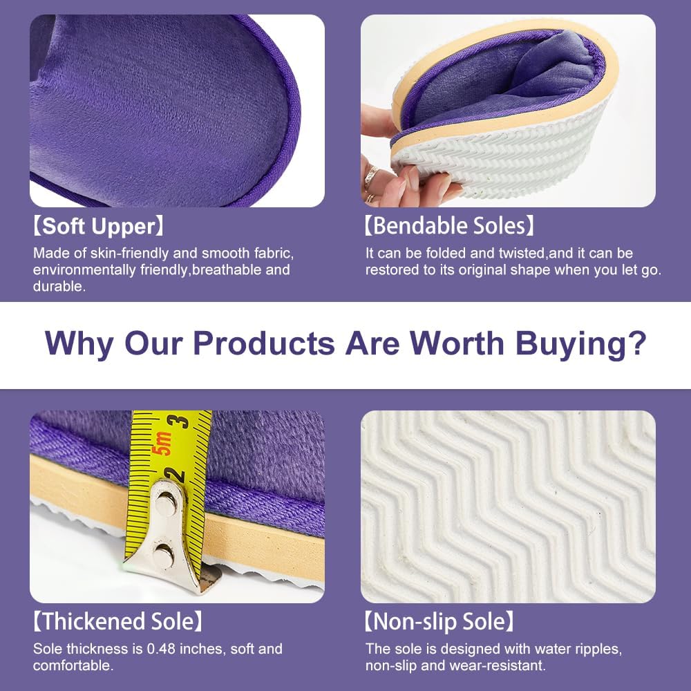 Non-Slip Disposable Slippers - 2-6 Pairs, Washable Velvet Closed Toe for Guests, Hotel & Spa