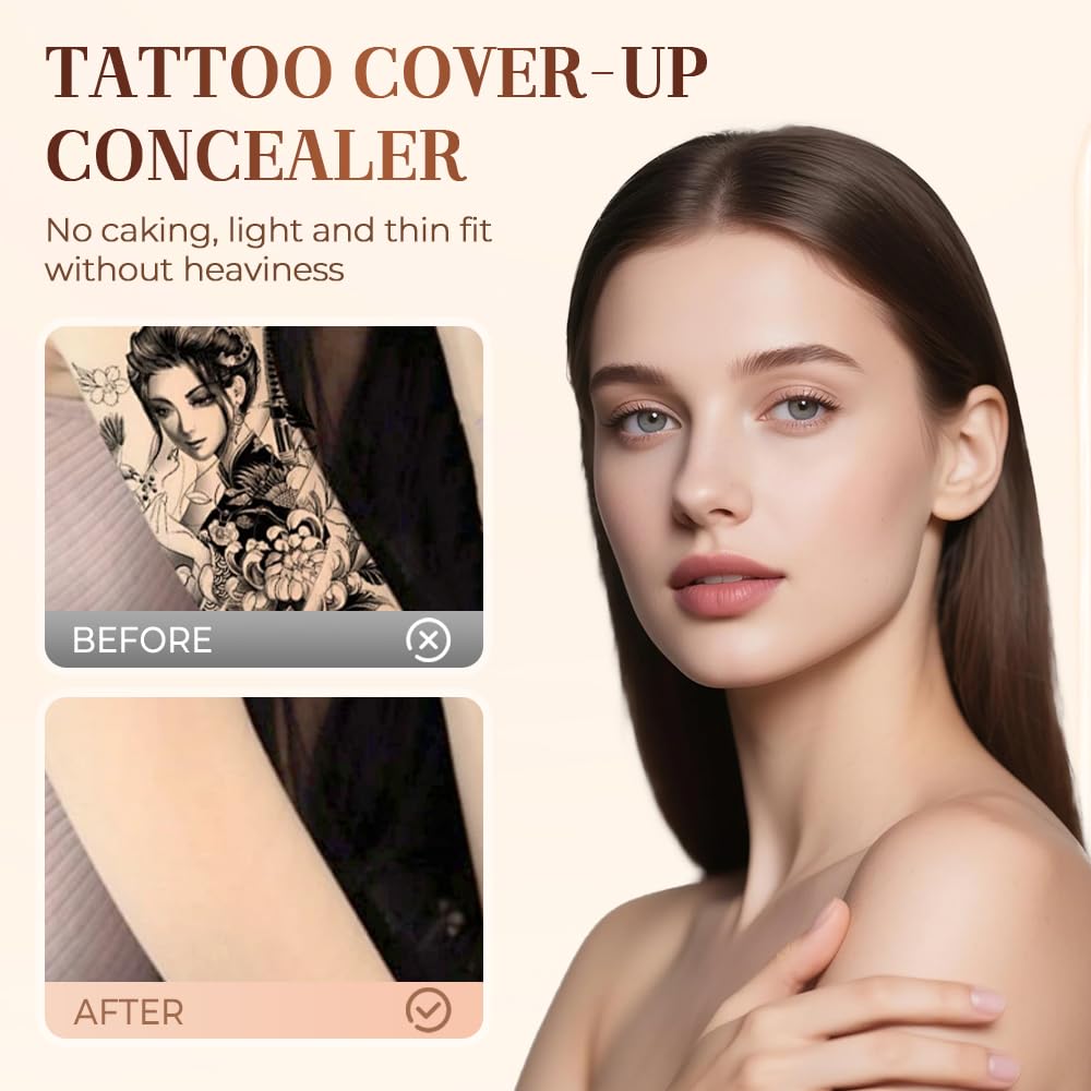 Tattoo Cover Up Makeup Waterproof, 2025 New 2 Colors Full Coverage Concealer for Tattoos, Tattoo Concealer Makeup Full Coverage Concealing Cream, Scars & Dark Spots, Sweatproof (3 pcs)