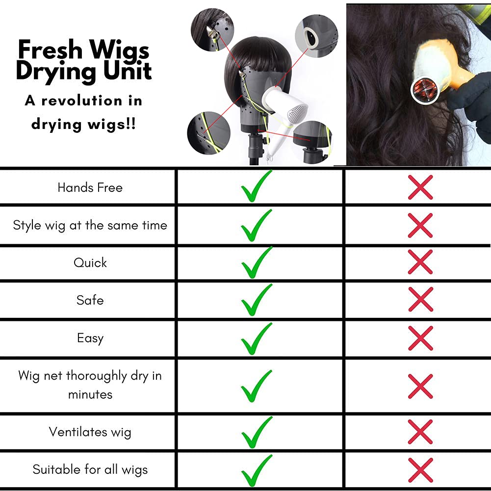 HOMEGOAL Hair Dryer Wig Stand Holder Mannequin Head, Drying Wig From Inside to Outside, Quickly, Easily, For Lace Scalp Cap Net (Dark Grey)