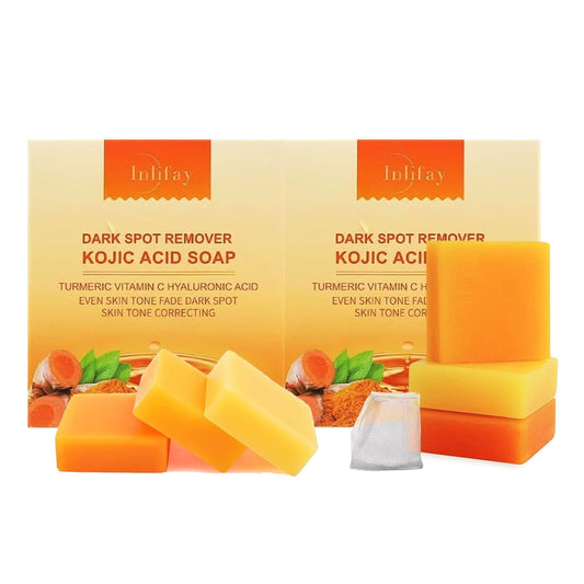 Inlifay Kojic Acid Soap Bar: Dark Spot Remover with Turmeric - Skin Cleasing for Women with Hyperpigmentation - Home Travel Use with African Net Sponge in Summer