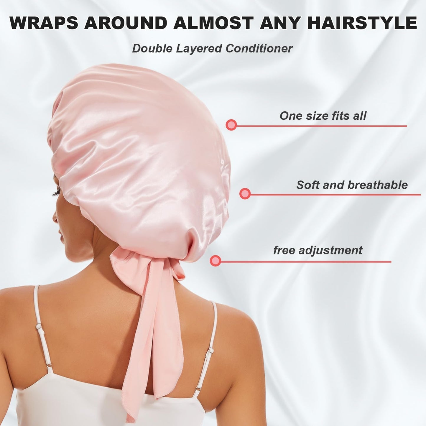 Large Silk Bonnet for Sleeping, Satin Hair Bonnet for Sleeping with Tie Band, Double Layer Satin Bonnets for Women Natural Curly Hair
