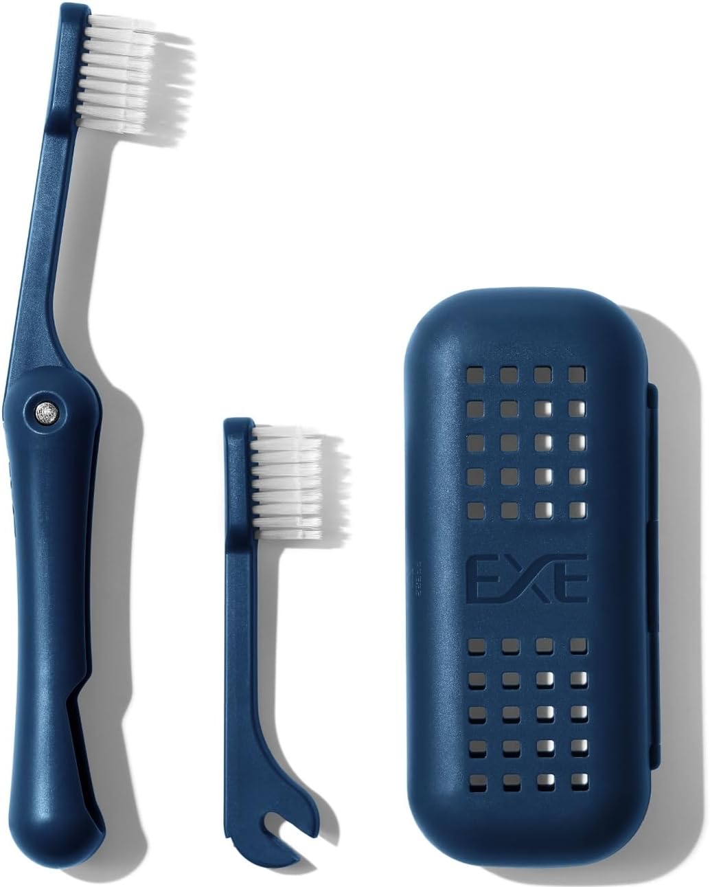 Minibox Folding Travel Toothbrush - Compact Dual-Length Bristles & Case, 2 Extra Heads - Ideal for Business Trips & Camping