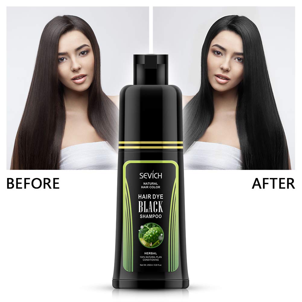 Black Hair Shampoo - SEVICH Instantly Black Hair Dye, Noni Essence Hair Shampoo, Hair Strength Repair Conditioner, Grey Cover, 250ml