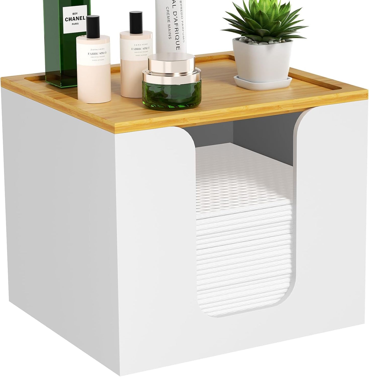 VITVITI Acrylic Face Towel Holder Box - Large Disposable Towel Storage with Bamboo Lid for Bathroom & Vanity