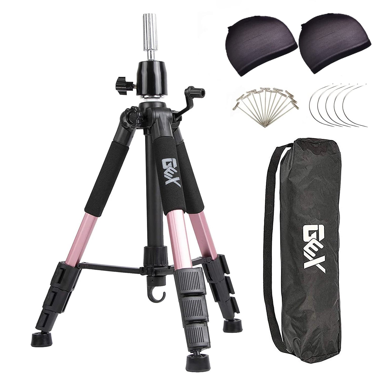 GEXWORLDWIDE GEX 55" Mannequin Tripod Stand Canvas Block Training Doll Manikin Head Wig Stand for Cosmetology Hairdressing (Rose Gold)