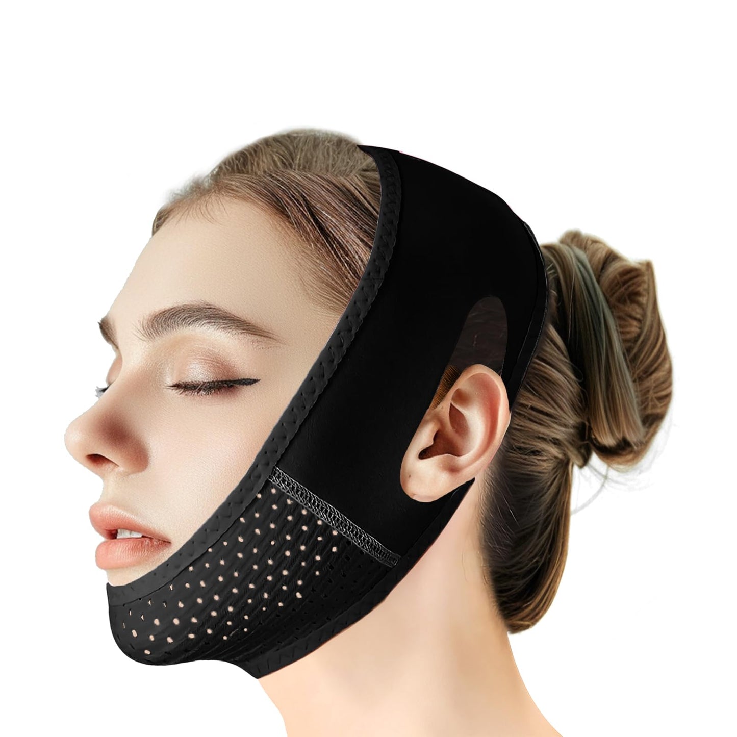 Beiskll Reusable V Line Lifting Mask with Chin Strap, V Shaped Face Mask for Sagging, Jaw Exerciser (Black)