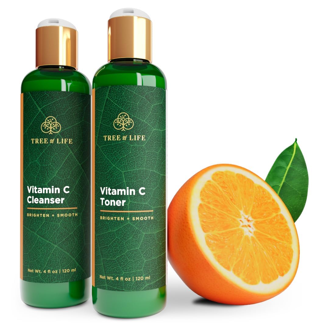 Vitamin C Brightening Face Cleanser & Toner - Pore Minimizing Skincare with Organic Aloe (2 x 4 Fl Oz)