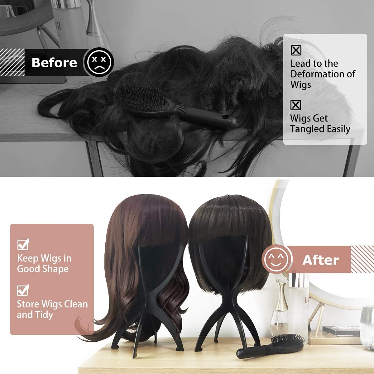 Dreamlover Wig Stand, Wig Head Stand, Wig Holder for Multiple Wigs, Black, 3 Pack
