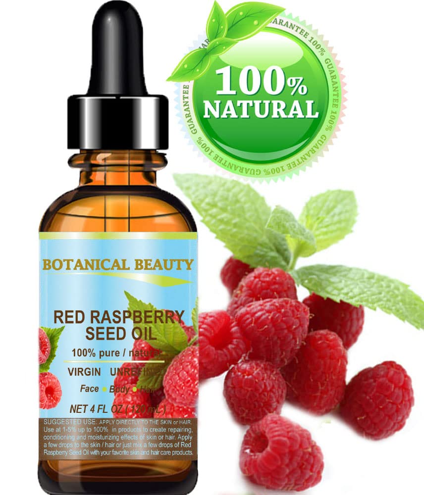 Botanical Beauty RED RASPBERRY SEED OIL 100% Pure Natural Virgin Unrefined Undiluted Cold Pressed Carrier Oil for Face, Skin, Hair, Body, Nails. Rich in Vitamin C, Vitamin E (4 Fl Oz)