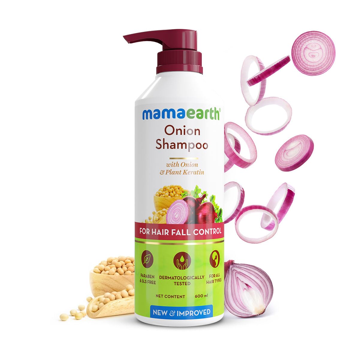 MAMAEARTH Onion Shampoo for Hair Growth & Loss Control | Moisturizing Gentle Scalp Cleanser with Plant Keratin | Sulfate & Paraben Free | 20.29 Fl Oz (600ml)