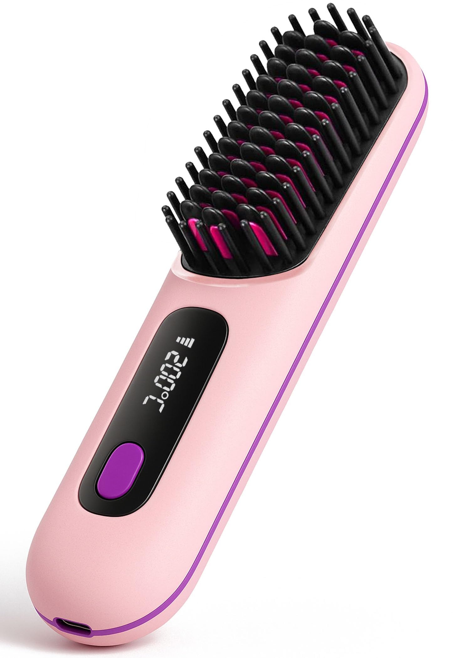 Numoya Go Brush Pro - 2025 Upgrade Portable Straightener Brush for Travel, Cordless Hair Straightener Comb for Women, Pink