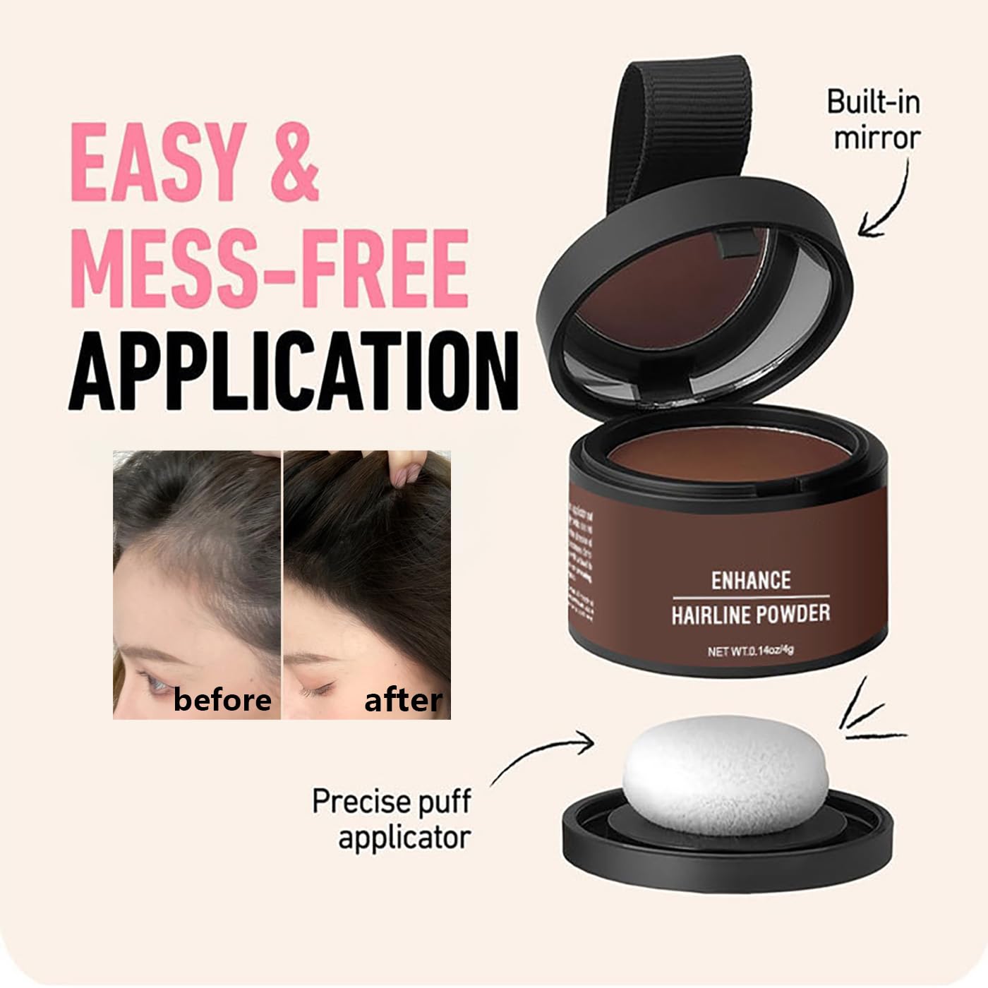 Instant Hair Powder, Hair Powder for Women and Men, Fills in Hairline, Easy to Apply and Color(Hazel Brown)