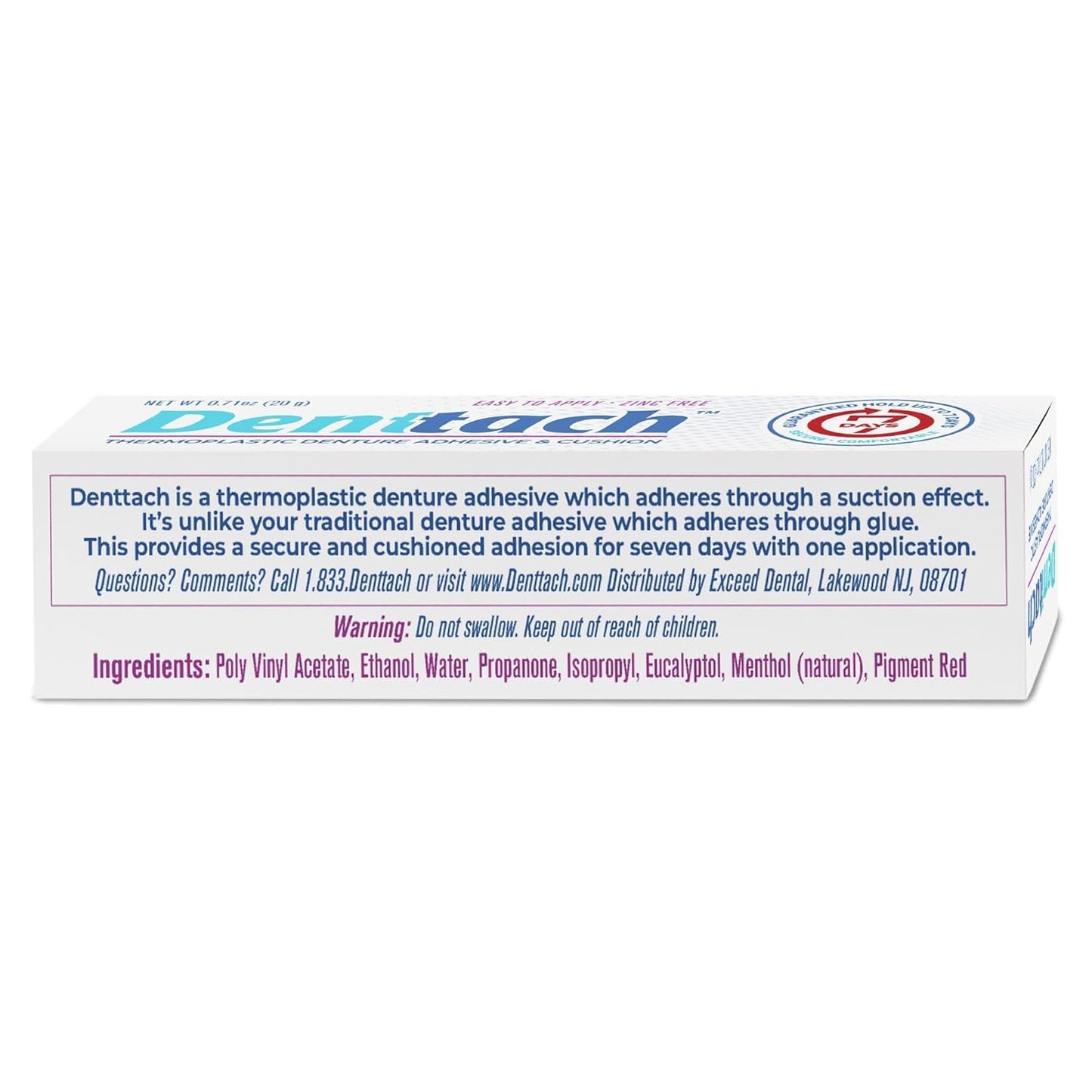 Denttach Seven Denture Adhesive, Thermoplastic Denture Adhesive, Cushion, Reliner for Upper and Lower Dentures, Comfortable, Secure Denture Grip for Up to 7 Days, Non Glue, Zinc Free