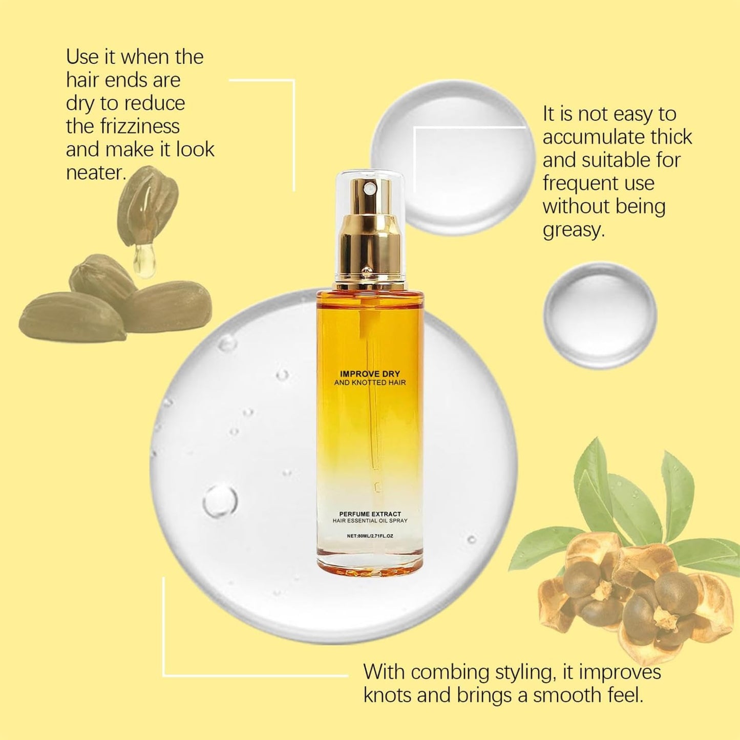 Eourhsa Aceite Capilar, Favourcy Conditioning Oil Spray, 80ml Conditioning Oil Spray Scalp & Hair Strengthener Leave-In Conditioner Comforting Shampoo, For Dry and Knotted Hair (One Size, 1Pcs)