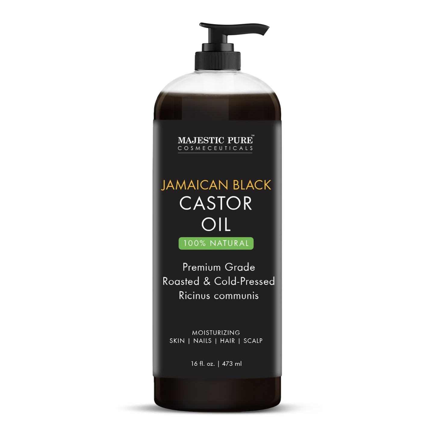 MAJESTIC PURE Pure Jamaican Black Castor Oil for Hair Care, Strengthening, Nourishing, and Volumizing Formula - Non GMO Verified, 16 Fl Oz