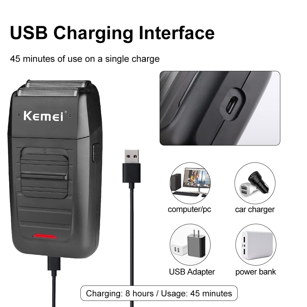 Men's Cordless Electric Razor - Kemei Precision Beard Trimmer with Twin Blades