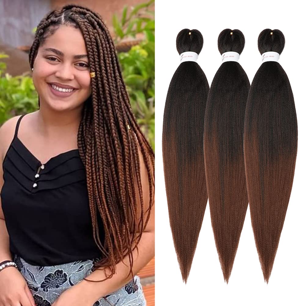 8 Packs 20-Inch Ombre Pre-Stretched Braiding Hair - Soft Yaki Texture Extensions