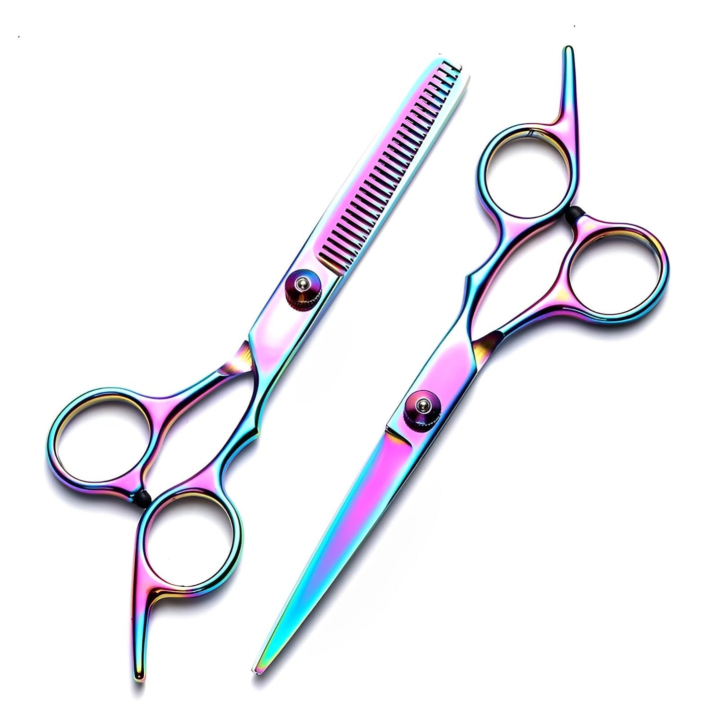 Hair Cutting Scissors Kit 11PCS, Hair Scissors Professional Haircut Scissors with Japanese Stainless Steel Hair Shears, Thinning Shears, Haircut Accessories in Leather Case for Salon/Home (Rainbow)