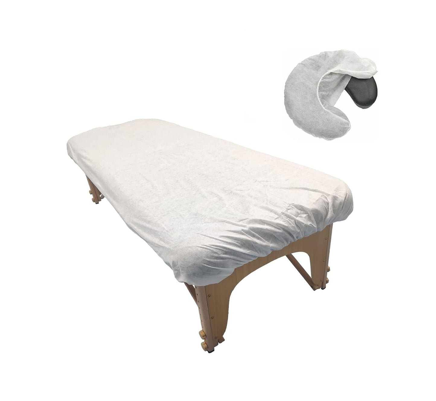 Disposable Fitted Massage Table Sheets & Headrest Covers - Pack of 24, White