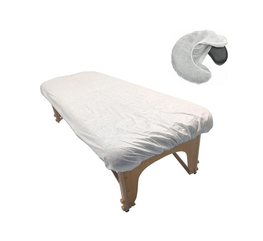Disposable Fitted Massage Table Sheets & Headrest Covers - Pack of 24, White