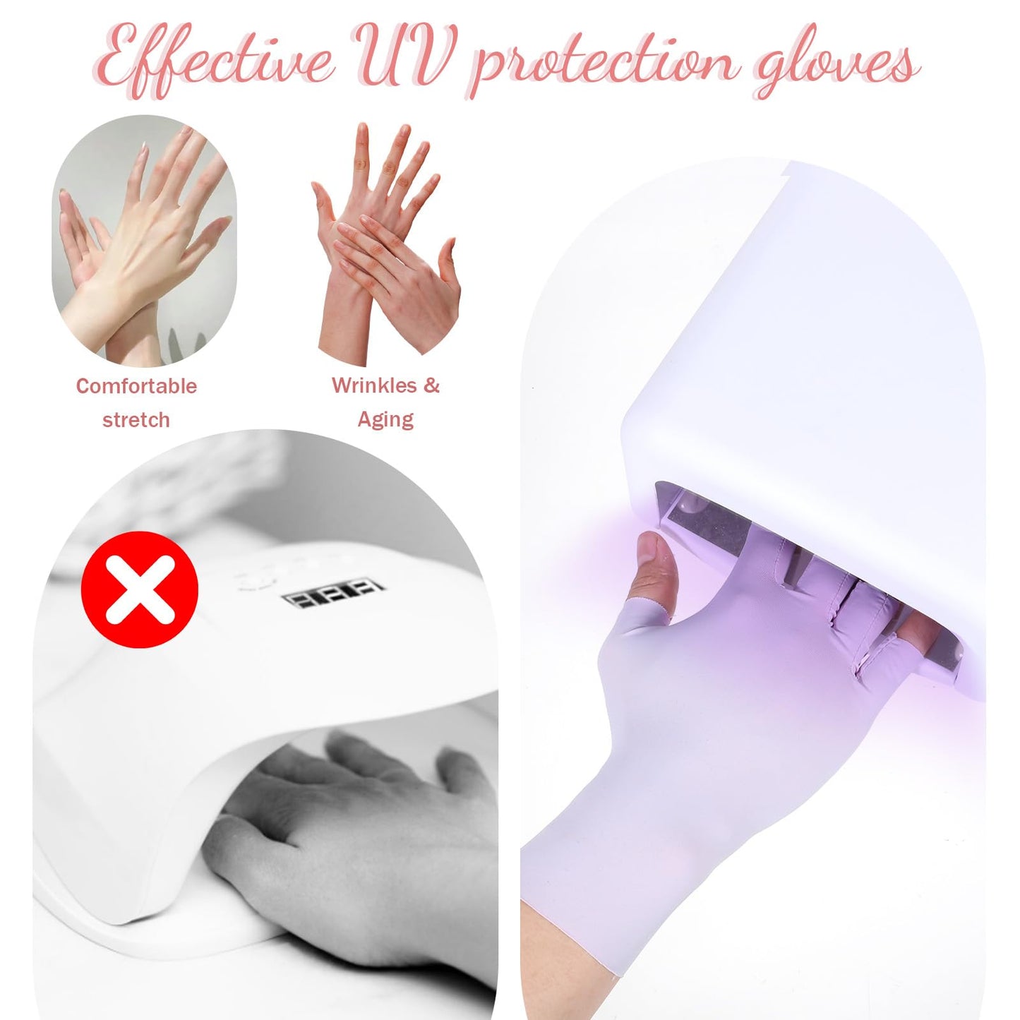UV Gloves for Gel Nail Lamp, 6 Pcs (3 Pair) Anti UV Gloves for Gel Nail Lamp, Protection Glove for Manicures, Professional Fingerless Nails Tech Glove for Home Salon Use Nails DIY Accessories(3 Color)