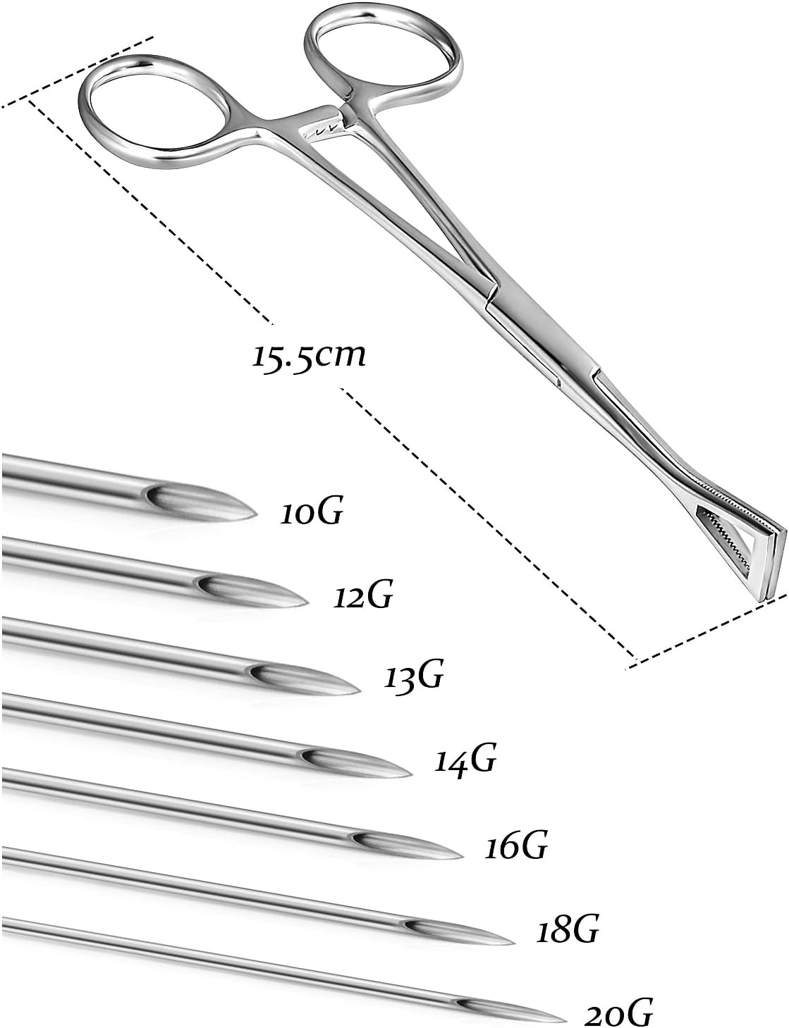 316L Surgical Steel Body Piercing Tools Kit - 9 Styles for Nose, Septum, Lip, Tongue & More