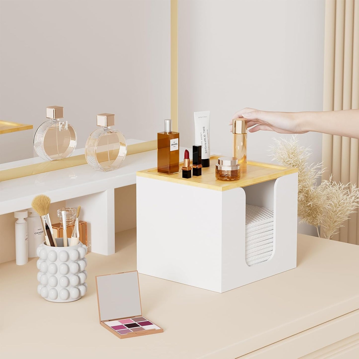 VITVITI Acrylic Face Towel Holder Box - Large Disposable Towel Storage with Bamboo Lid for Bathroom & Vanity