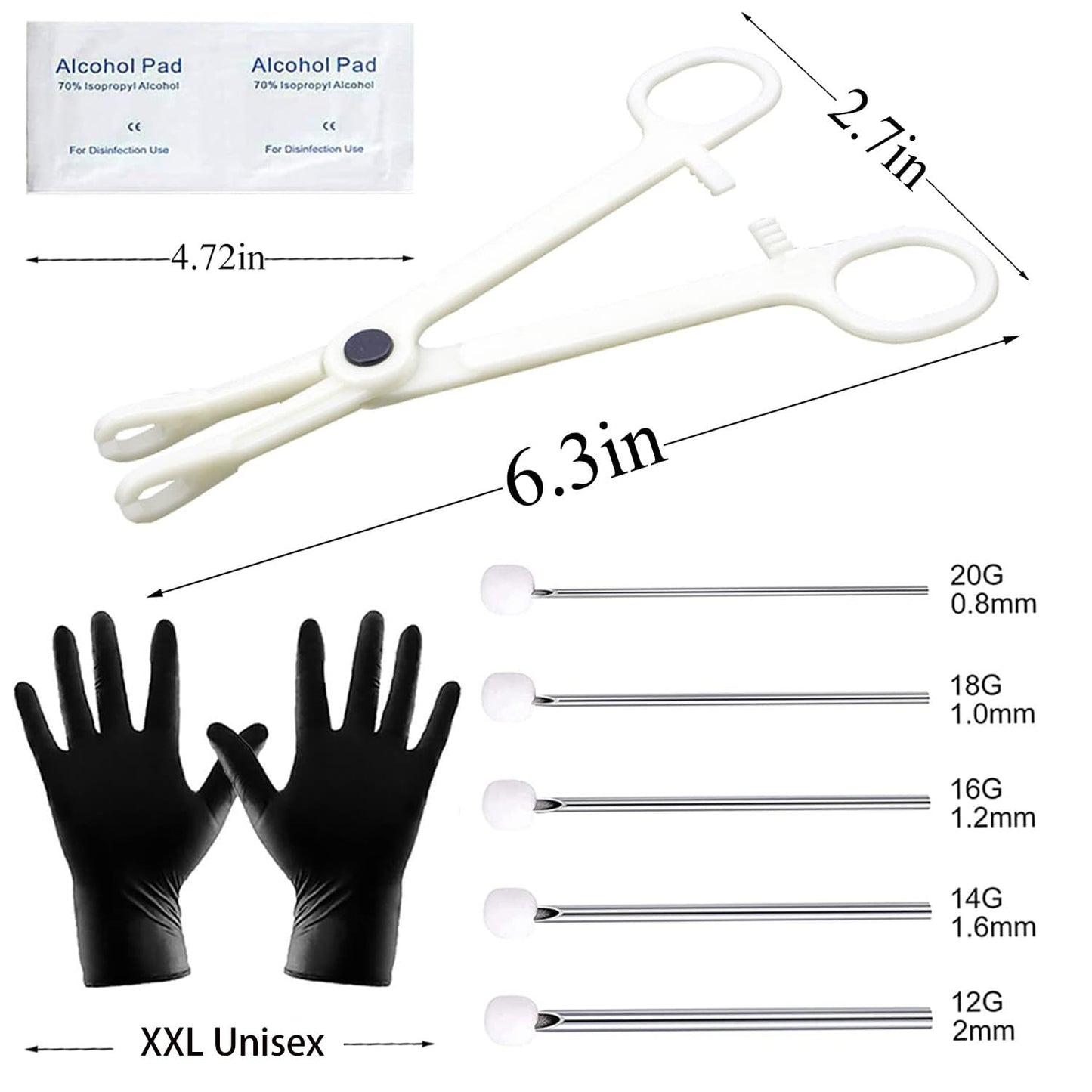 Lyuxzad Piercing Kit 35PCS Professional Piercing Kit Includeds 25PCS Mixed 12G 14G 16G 18G 20G Ear Nose Piercing Needles 2PCS Piercing Clamps 6Pcs Clean Tools 2 Gloves for Ear Nose Piercing Kit