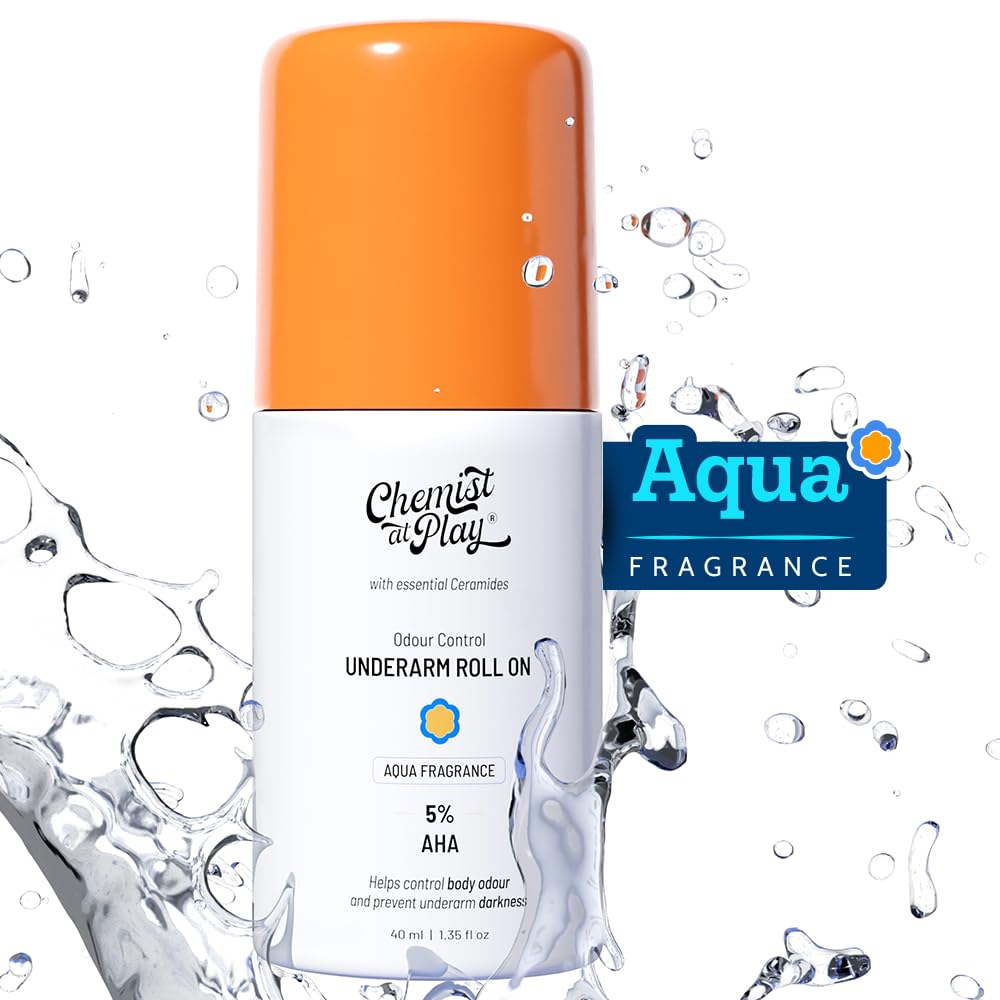 Chemist At Play UnderArm Roll-On with 5% Lactic Acid 1% Mandelic Acid | Prevents Odour Brightens Skin & Exfoliates Underarm | Long Lasting Aqua Fragrance | Alcohol & Aluminium Free (1.3 Ounce)