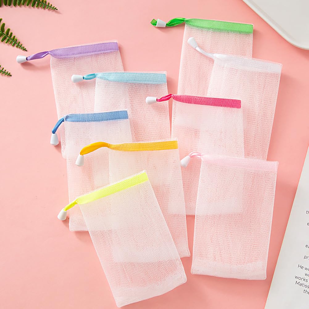 LJJCSFF 20 Pcs Exfoliating Mesh Soap Pouch Drawstring Foam Bag Soap Saver Sack Soap Foaming Net for Face Washing Color Random