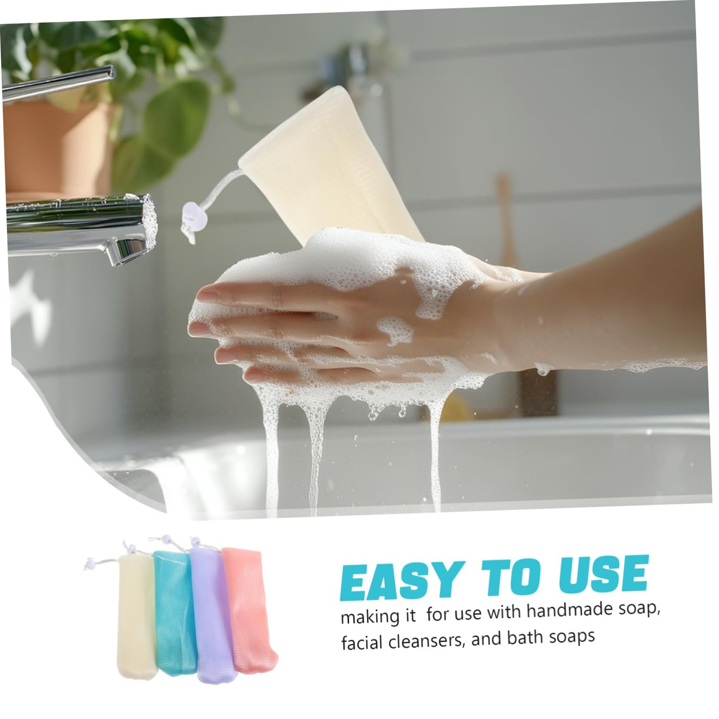 SOIMISS 8pcs Thickened Foaming Net Pouches for Bar Soap Hanging Facial Washing Bag for Homemade Convenient Storage Bath Shower Colors