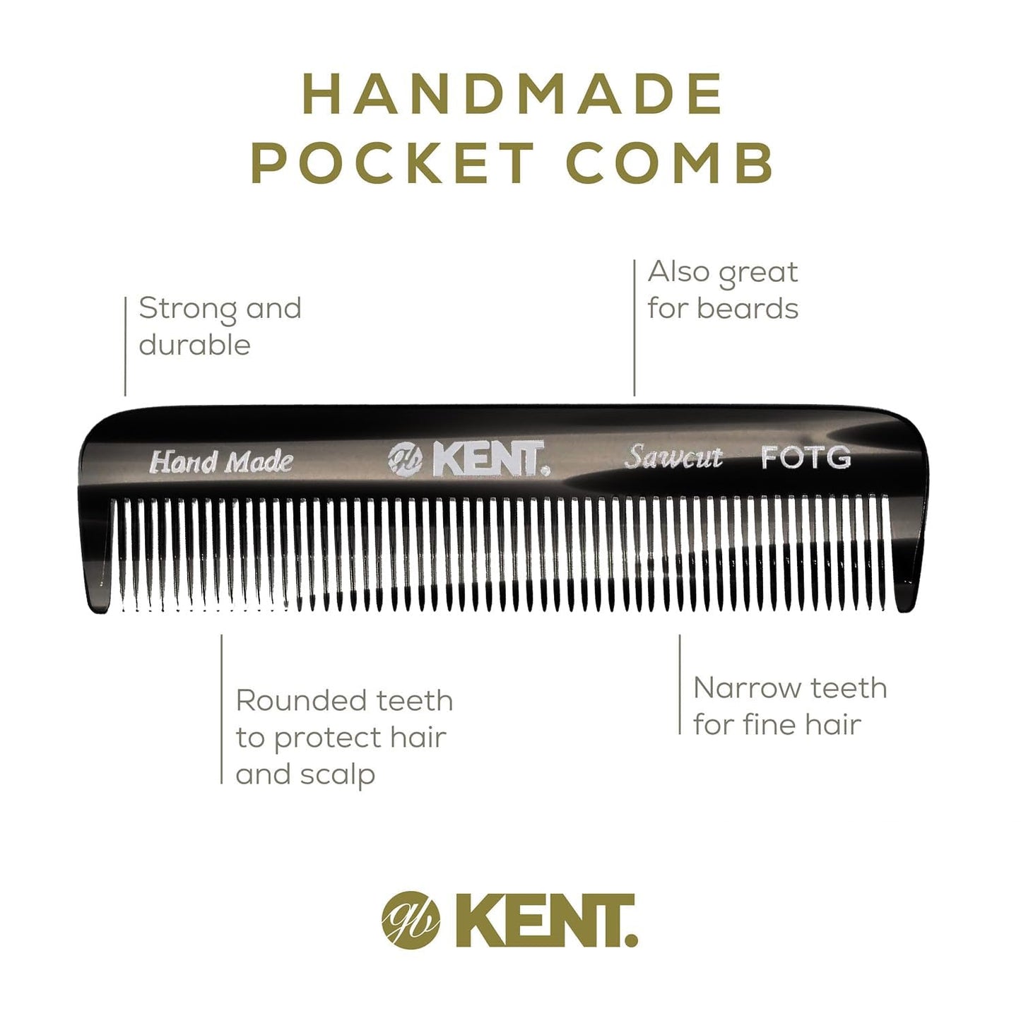 Kent Set Men's Hair Combs - 81T X-Small & 20T Folding Fine Tooth Grooming Kit for Hair, Beard & Mustache - Handmade in England