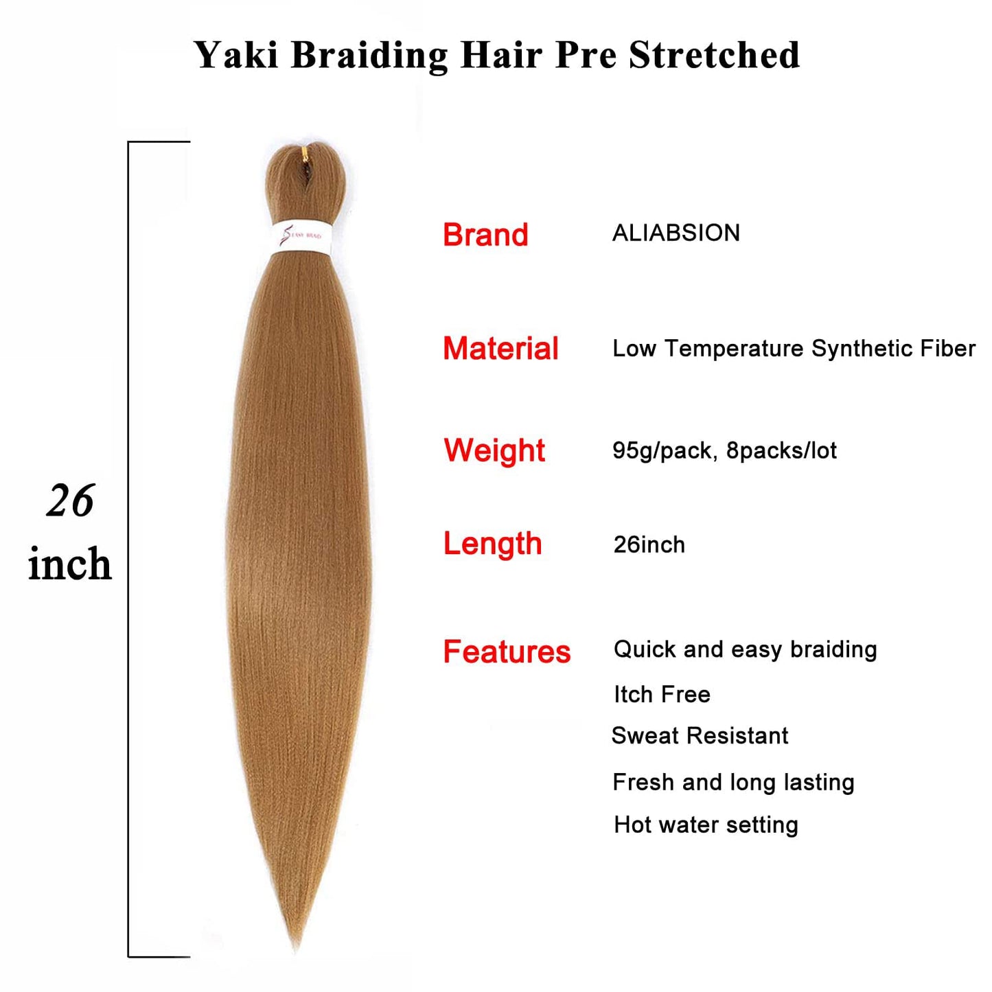 27" Honey Blonde Pre-Stretched Braiding Hair - 26 Inch, 8 Packs, Soft Yaki Extensions