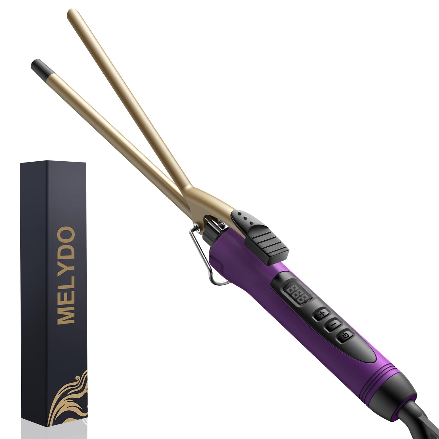 MELYDO 3/8 Inch Small Curling Iron Wand for Short & Long Hair, Ceramic Small Barrel Curling Iron Tiny Curling Wand with Adjustable Temperature, Include Heat Resistant Glove