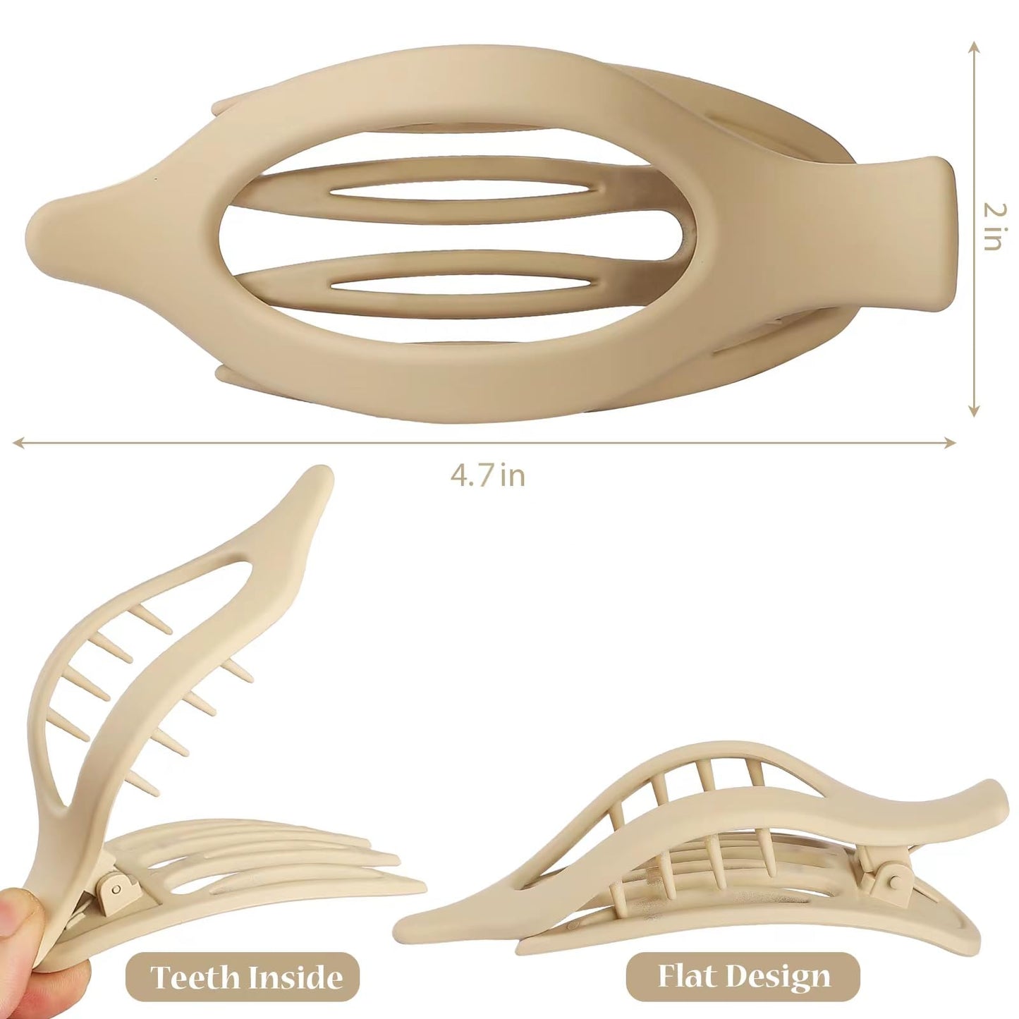 CHANDAT Flat Hair Clip 6 pcs Lay Down Claw Clips Hair Accessories for Women -Brown