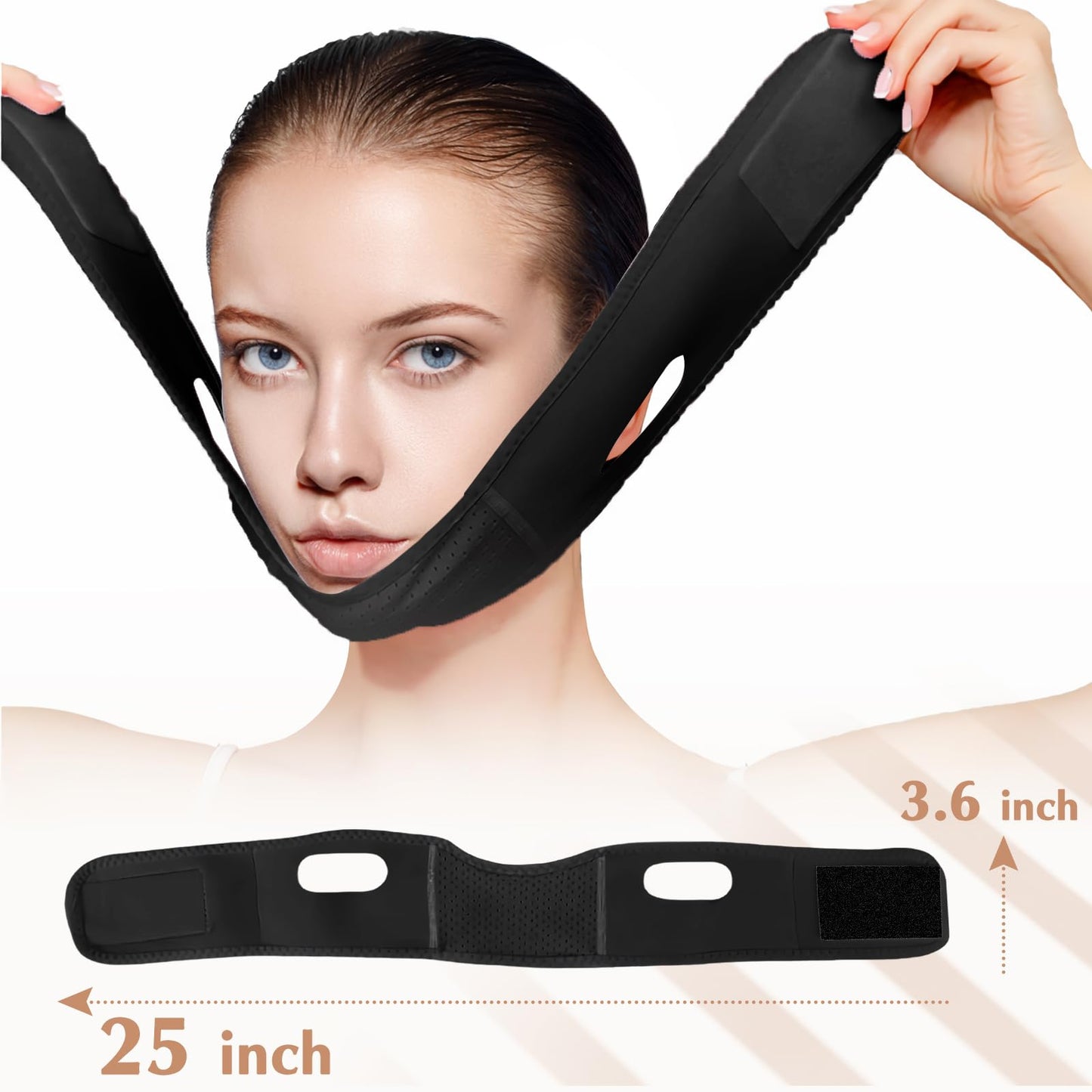 Beiskll Reusable V Line Lifting Mask with Chin Strap, V Shaped Face Mask for Sagging, Jaw Exerciser (Black)