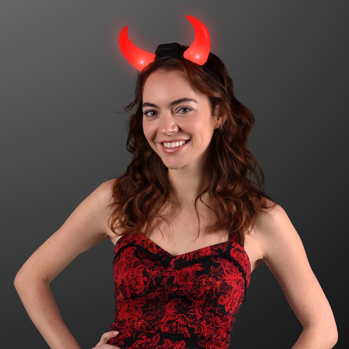 Light Up Red Devil Horns Headband - Large Flashing Blinky Lights for Parties